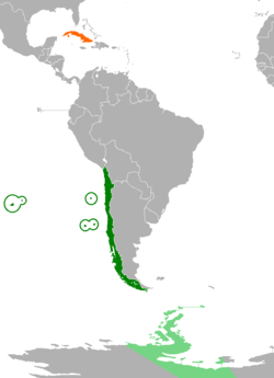 Map indicating locations of Chile and Cuba