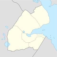 Mapa konturowa Dżibuti, po prawej znajduje się punkt z opisem „Obock”