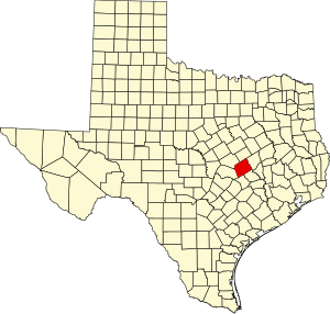 Map of Texas highlighting Milam County