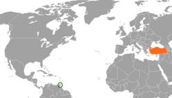 Map indicating locations of Trinidad and Tobago and Turkey