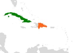 Map indicating locations of Cuba and Dominican Republic