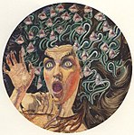 Medusa par Carlos Schwabe. Aquarèla sus papièr. Collection principala Nyeste, Glencoe, EUA (1895).