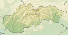 Mapa konturowa Słowacji, po lewej nieco na dole znajduje się punkt z opisem „miejsce bitwy”