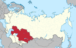 Sovyetler Birliği içerisinde Kazakistan SSC (kırmızı)'nin haritadaki yeri.
