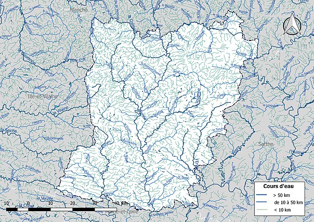 Carte de l'ensemble du réseau hydrographique de la Mayenne