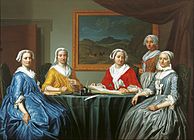 Portrait de groupe des Régentes du Gasthuis Sainte-Élisabeth, à Haarlem en 1740. huile sur toile, 1740. Dimensions 152 cm sur 210 cm. Haarlem, musée Frans Hals.