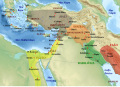 Mapa del Oriente Medio en el siglo XIII a, C,, Susa, en Elam en rojo y los asirios en naranja.