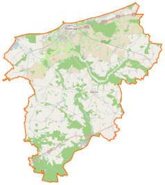 Mapa konturowa powiatu kołobrzeskiego, u góry znajduje się punkt z opisem „Kołobrzeg”