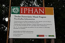 Trecho ferroviário Mauá-Fragoso - Placa do IPHAN