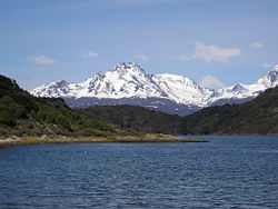 View from the Tierra del Fuego National Park in Argentina across the Beagle Channel to Isla Hoste in Chile