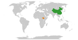 Map indicating locations of China and South Sudan