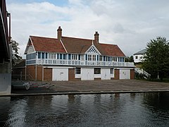 Emmanuel College boathouse on the Cam at Cambridge, United Kingdom