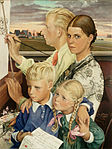 Eitempera auf Holz: Liselotte Schramm-Heckmann, Selbstbildnis mit Familie, 1935