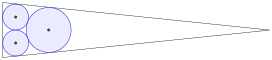 Malfatti's circles, occupying ~1/2 of the maximally possible area in an isosceles triangle with a sharp apex.