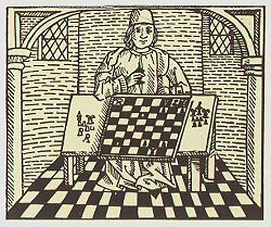 Ilustrace z anglického překaldu Cessolisovy knihy Game and Playe of the Chesse z roku 1474