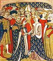 Mariage de Marie de Brabant et du roi Philippe III de France, dans un manuscrit des Chroniques de France.