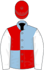 Light blue and red (quartered), white sleeves, red cap