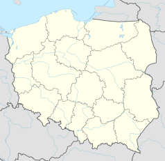 Mapa konturowa Polski, po lewej znajduje się punkt z opisem „Rektorat UAM”