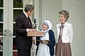 Президент Рональд Рейган награждает мать Терезу (1985 год)