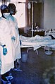 Quarantän vun engem un Ebola erkrankte Mënsch an engem Spidol zu Kinshasa (1976)