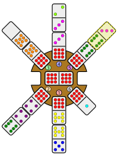A 6-3 domino is placed leading northeast, matching the free end of the 9-6 domino in the station hub.