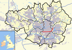 L'approximation du passage du fossé sur une carte de Manchester.