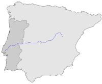 tok řeky na mapě Pyrenejského poloostrova