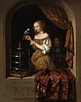Каспар Нетшер. Дама с попугаем у окна. 1666