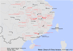 Map showing the communist-controlled Soviet Zones of China during and after the encirclement campaigns