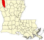 Mapa de Luisiana con la ubicación del Parish Bossier