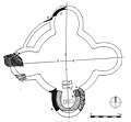 Rekonstrukcja planu przedromańskiej rotundy (na czarno zaznaczone zachowane relikty)