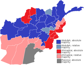   Abdullah, absolute majority   Abdullah, relative majority   Ahmadzai, absolute majority   Ahmadzai, relative majority   Rassoul, absolute majority