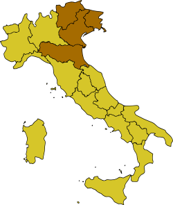 Map of Italy, highlighting Northeast Italy