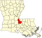 Mapa de Luisiana con la ubicación del Parish Pointe Coupee