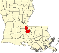 Map of Luizijana highlighting Pointe Coupee Parish