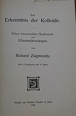 Title page to Zur Erkenntnis der Kolloide. Uber irreversible Hydrosole und Ultramikroskopie (1905)