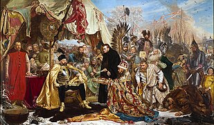 Bathory a Pskov, dipinto di Jan Matejko, raffigura l'assedio dalla prospettiva polacco-lituana – la nobiltà russa rende omaggio alla vittoriosa Confederazione. In realtà. Pskov non fu mai presa dalla Confederazione perché l'armistizio di Jam Zapolski fu finalizzato prima che l'assedio terminò.