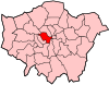Location of the London Borough of the City of Westminster in Greater London