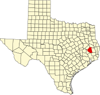 Map of Teksas highlighting Polk County