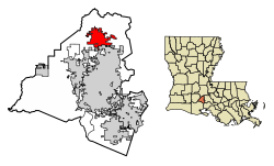 Location of Carencro in Lafayette Parish, Louisiana.