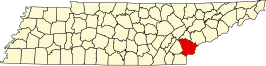 Locatie van Monroe County in Tennessee