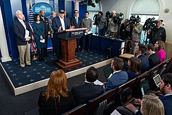 President Donald J. Trump and the Coronavirus Task Force take questions from the press at the White House