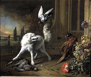 A Dog Guards a Guinea Fowl (ca. 1680), oil on canvas, Centraal Museum