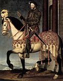 Ф. Клуэ. Конный портрет Франциска I. 1540. Дерево, масло. Уффици, Флоренция