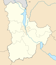 Mapa konturowa Kijowa i obwodu kijowskiego, po prawej znajduje się punkt z opisem „Zhuriwka”
