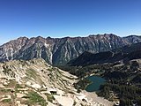 Little Cottonwood ridge line and Red Pine lake from ridge east of the Pfeifferhorn which is the easiest route to the summit.