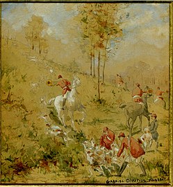 Scène de chasse à courre, aquarelle (projet de fresque), Gabriel van Dievoet, v. 1900