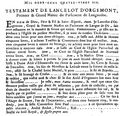 Testament of Lancelot of Orgemont, 1286. The installation of a real Parliament in Toulouse in 1273 chaired by a certain Lancelot d'Orgemont is disputed.[62] The original of the document presented here could date from the 15th century.