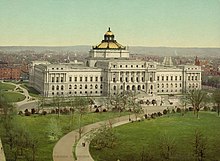kartu pos rona pandangan mata burung dari gedung Perpustakaan Kongres Jefferson