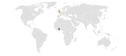 Map indicating locations of Ghana and United Kingdom